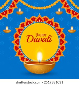 Happy Diwali background, diwali celebration design for greeting card, banner, poster, flyer, social media, vector illustration