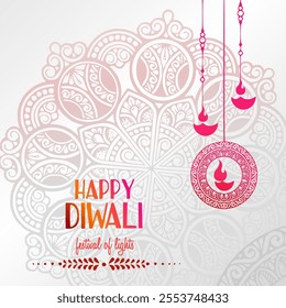 happy diwali background ornament with diya lamp