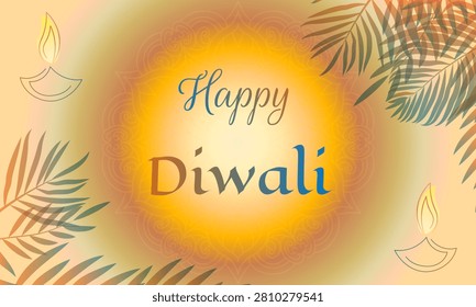 Happy Diwali background with radiant sun mandala and glowing oil lamps for festive greetings and invitations