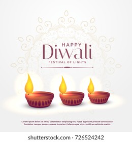 happy diwali background with three diya lamps