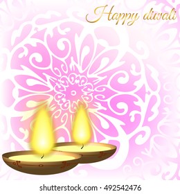 Happy diwali background with two candles and a pattern