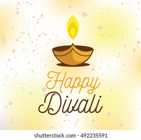 Happy Diwali background. Typographic emblem with lamp. Vector text design. Usable for banners, greeting cards, posters, gifts etc