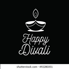 Happy Diwali background. Typographic emblem with lamp. Vector text design. Usable for banners, greeting cards, posters, gifts etc