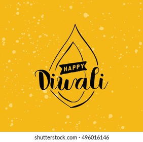 Happy Diwali background. Typographic emblem with lamp. Vector text design. Usable for banners, greeting cards, posters, gifts etc