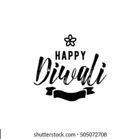 Happy Diwali background. Typographic emblem with lamp. Vector text design. Usable for banners, greeting cards, posters, gifts etc
