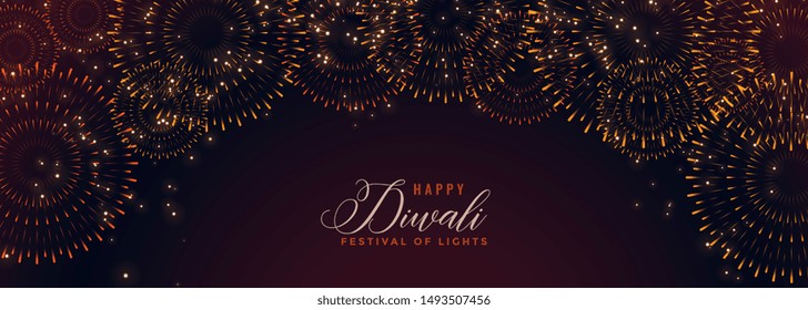 happy diwali banner with bursting firework crackers