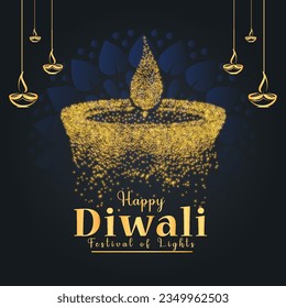 Happy Diwali banner design with illuminated oil lamps.