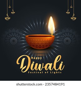 Happy Diwali banner design with illuminated oil lamps.