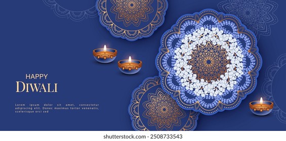 Feliz estandarte do Diwali. Angoli floral para Diwali ou Festival Pongal feito de flores e pétalas