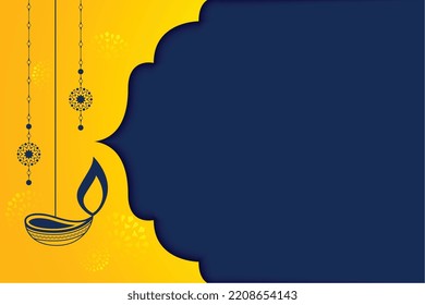 happy diwali banner with hanging diya or lamp and text space 