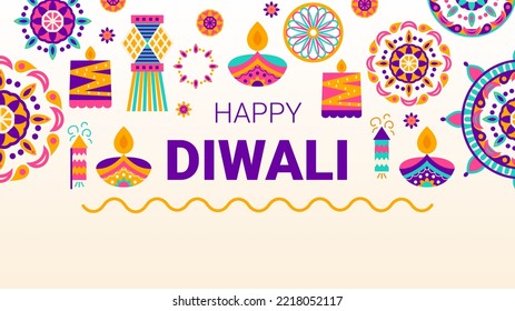 Happy Diwali Banner. Vector Illustration of Indian Holiday Celebration.