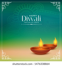 happy diwali beautiful background with realistic diya design