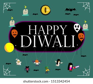 happy diwali, beautiful greeting card background or banner with halloween theme. vector design 