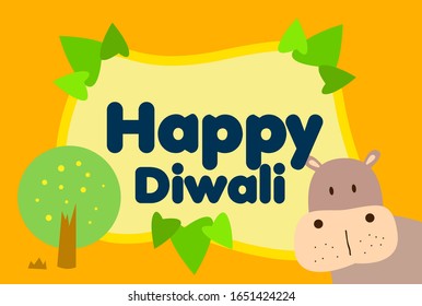 happy diwali, beautiful greeting card background or template banner with cute baby animal character theme. vector design illustration