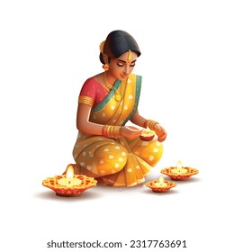 Feliz Diwali, hermosas mujeres hindúes jóvenes iluminan el día del Diwali.