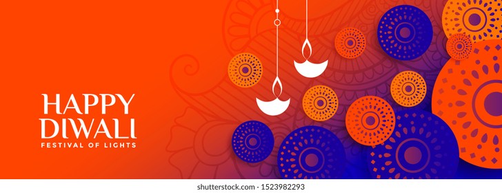 happy diwali bright banner with decorative design