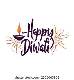 Happy Diwali Calligraphic text for Diwali holidays. Vector illustration.