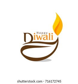 Happy Diwali Calligraphy text with Traditional Candle