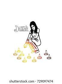 Happy diwali candle light hand drawn art