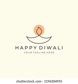 Happy Diwali Or Candle With Minimalist Linear Style Logo Vector Design Icon Template Illustration