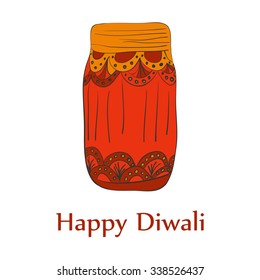 Happy diwali card with jar in vector