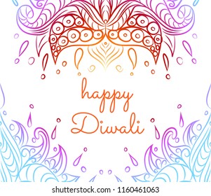 Happy Diwali card. Vector illustration. Ethnic design in boho style.
