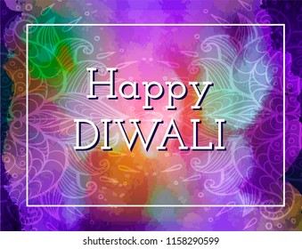 Happy Diwali card. Violet watercolor background. Vector illustration. 