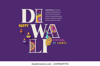 Happy Diwali celebration background. banner design decorated with illuminated oil lamps on patterned background. vector illustration design