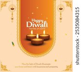 Happy Diwali Celebration Background. Diwali Festival Of Lights Banner with Diya Vector Illustration. Happy Diwali Social Media Post Template.