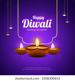 Happy Diwali Celebration Background. Diwali Festival Of Lights Banner with Diya Vector Illustration. Happy Diwali Social Media Post Template. 
