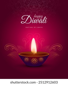 Feliz celebración de Diwali de fondo. Anuncio del Festival de las Luces de Diwali con la Ilustración vectorial Diya. Publicación en redes sociales de Happy Diwali