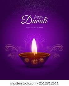 Feliz Diwali Comemoração Fundo. Banner do Festival de Luzes de Diwali com ilustração vetorial de Diya. Happy Diwali Poste de Mídia Social