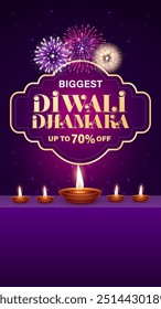 Feliz celebración de Diwali de fondo. Anuncio del Festival de las Luces de Diwali con la Ilustración vectorial Diya. Plantilla feliz del poste de los medios sociales de Diwali. Diseño feliz del Vector de Diwali en tamaño del vertículo para el Estado 
