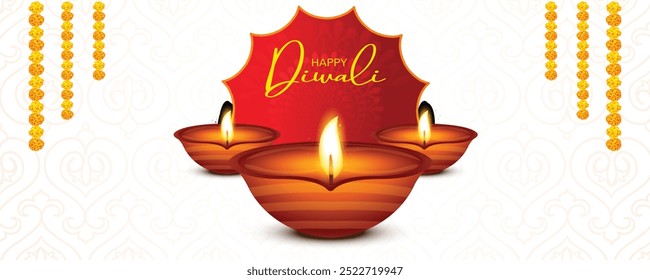 Feliz Diwali Comemoração Fundo. Banner do Festival de Luzes de Diwali com ilustração vetorial de Diya. Modelo de postagem de mídia social Happy Diwali.