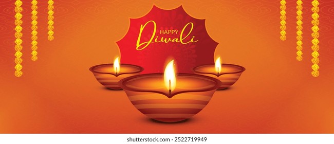 Feliz Diwali Comemoração Fundo. Banner do Festival de Luzes de Diwali com ilustração vetorial de Diya. Modelo de postagem de mídia social Happy Diwali.