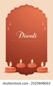 Feliz celebración de Diwali de fondo. Festival de luces Tarjeta de felicitación Post Plantilla Ilustración vectorial.