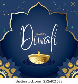 Feliz Diwali Comemoração Fundo. Banner do Festival de Luzes de Diwali com ilustração vetorial de Diya. Deepavali ou Dipavali, o festival indiano de luzes sobre fundo colorido.