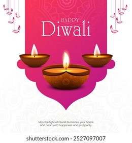 Feliz celebración de Diwali de fondo. Anuncio del Festival de las Luces de Diwali con la Ilustración vectorial Diya. Feliz Plantilla del Diwali Social Media Post.
