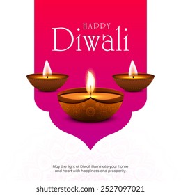 Feliz celebración de Diwali de fondo. Anuncio del Festival de las Luces de Diwali con la Ilustración vectorial Diya. Feliz Plantilla del Diwali Social Media Post.
