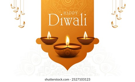 Happy Diwali Celebration Background. Diwali Festival Of Lights Banner with Diya Vector Illustration. Happy Diwali Social Media Post Template.
