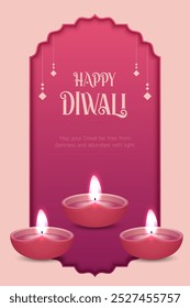 Happy Diwali Celebration Background. Diwali Festival Of Lights Banner with Diya Vector Illustration. Happy Diwali Social Media Post Template.
