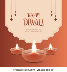 Feliz celebración de Diwali de fondo. Anuncio del Festival de las Luces de Diwali con la Ilustración vectorial Diya. Feliz Plantilla del Diwali Social Media Post.
