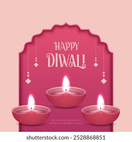 Happy Diwali Celebration Background. Diwali Festival Of Lights Banner with Diya Vector Illustration. Happy Diwali Social Media Post Template.
