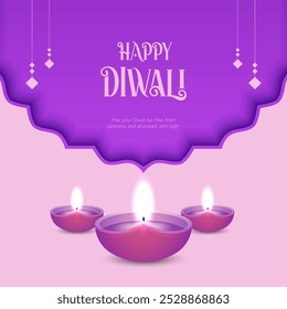 Feliz Diwali Comemoração Fundo. Banner do Festival de Luzes de Diwali com ilustração vetorial de Diya. Modelo de postagem de mídia social Happy Diwali.
