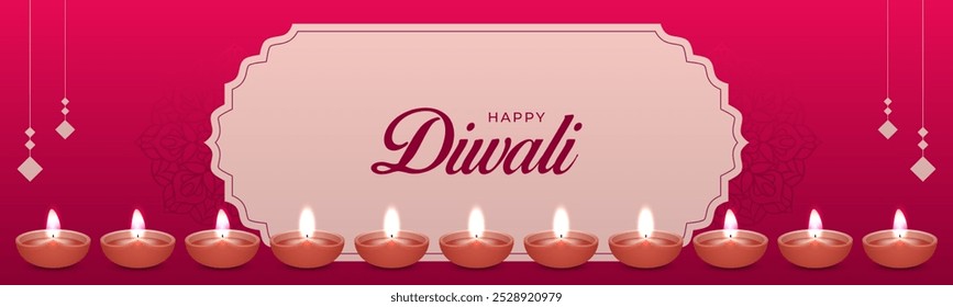 Happy Diwali Celebration Background. Diwali Festival Of Lights Banner with Diya Vector Illustration. Happy Diwali Social Media Post Template.
