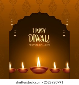 Feliz celebración de Diwali de fondo. Anuncio del Festival de las Luces de Diwali con la Ilustración vectorial Diya. Feliz Plantilla del Diwali Social Media Post.
