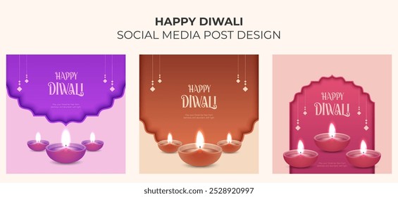 Feliz celebración de Diwali de fondo. Anuncio del Festival de las Luces de Diwali con la Ilustración vectorial Diya. Feliz Plantilla del Diwali Social Media Post.
