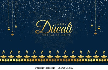 Happy Diwali Celebration Background. Diwali Festival Of Lights Banner with Diya Vector Illustration. Happy Diwali Social Media Post Template.