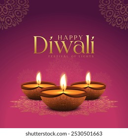 Feliz celebración de Diwali de fondo. Anuncio del Festival de las Luces de Diwali con la Ilustración vectorial Diya. Feliz Plantilla del Diwali Social Media Post.