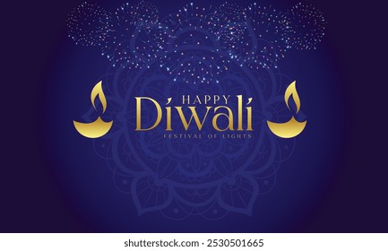 Happy Diwali Celebration Background. Diwali Festival Of Lights Banner with Diya Vector Illustration. Happy Diwali Social Media Post Template.